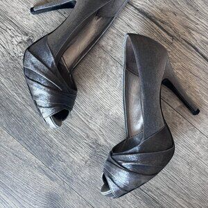 Lulu Townsend Daniell Pewter Shimmer Fabric Formal Dress Heels